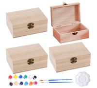 GOEDCH 4 cajas de madera con tapa: 15 x 10 x 6 cm, mini cofre del tesoro de madera, caja rectangular de madera, caja de madera para pintar, caja del tesoro, juegos de manualidades de madera con
