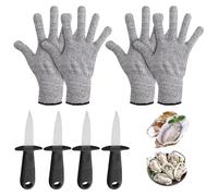 GOEDCH 4 Piezas Abridor de Ostras: 4Piezas Guantes(M) Cuchillo Ostra, Cuchillo para Ostras de Acero Inoxidable, Ostra Shucker con Protector de Mano, Cuchillo Ostras Profesional para Almejas, Mariscos