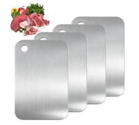 GOEDCH 4 tablas de cortar de acero inoxidable: tabla de cortar de acero inoxidable de doble cara, antimoho, para carne, pan, verduras, frutas (25 x 15 cm)