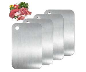 GOEDCH 4 tablas de cortar de acero inoxidable: tabla de cortar de acero inoxidable de doble cara, antimoho, para carne, pan, verduras, frutas (25 x 15 cm)