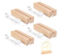 GOEDCH 4 unidades de bases de luz LED: 30 × 45 × 20 mm base LED, base de madera LED DIY con control de brillo y puerto USB, luz USB blanca cálida para bolas de cristal, placas acrílicas, figuras de