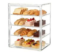 GOEDCH 40 × 30 × 25 cm 4 capas de vitrina acrílica: panera grande transparente, material PET transparente, vitrina de pastelería, función de puerta magnética, panera acrílica para cocina y