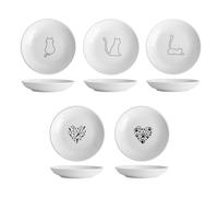 GOEDCH 5 platos de comida para gatos de cerámica: práctico cuenco plano para la prevención de la barbilla negra en gatos, diseño de gato, cuenco plano de cerámica para gatos y animales pequeños, color