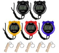 GOEDCH 5 unidades de cronómetro deportivo: cronómetro digital deportivo con 5 silbatos, pantalla LCD grande, cronómetro digital multifunción deportivo, cronógrafo portátil, temporizador para natación