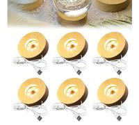 GOEDCH 6 unidades de zócalos de luz LED: 8 x 8 x 2 cm, base de madera con luz blanca cálida, control de brillo y puerto USB para bolas de cristal, bloques de cristal, joyas, placas acrílicas, figuras