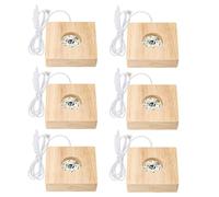 GOEDCH 6 unidades de zócalos de luz LED: 8 x 8 x 2 cm, base de madera DIY LE D con luz blanca cálida, control de brillo y puerto USB para bolas de cristal, bloques de cristal, joyas, placas acrílicas