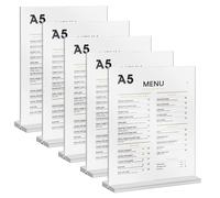 GOEDCH A5 Soporte para Letreros de Acrílico: 6 Piezas Expositor de Mesa Acrílico A5, Soporte de Sobremesa Transparente en Forma de T, Expositor Reversible, Tarjetero para Menú, 15 x 21 cm