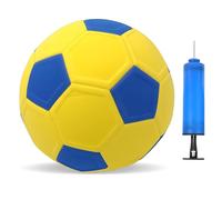 GOEDCH Balón de Fútbol Curvo Tamaño 5, Pelota Curve de Goma EVA Ligera Amarilla y Azul, Balón Swerve Resistente con Bomba y Aguja para Entrenamiento Interior y Exterior