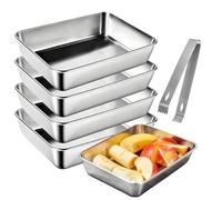 GOEDCH Bandejas para empanar de acero inoxidable: juego de 4 piezas de acero inoxidable, molde cuadrado para tartas, bandeja de acero inoxidable, para cocina y gastronomía (16,5 x 2,5 x 1,8 cm)
