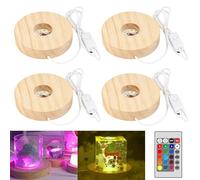 GOEDCH Base de Madera LED: 4 Piezas Base de Exhibición de Luces LED, Redonda Base de Pantalla LED, Soporte para Luces LED USB con Interruptor Ajustable para Bolas de Cristal, Joyas, Acrílico