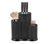 GOEDCH Bloque Universal Redondo Negro 3-En-1 Sin Cuchillos: Ahorra Espacio, Higiénico Adecuado para Todos Los Cuchillos De Cocina (23 X 22cm)
