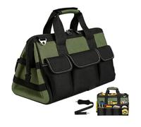 GOEDCH Bolsa de herramientas con correa para el hombro: 16 pulgadas de cuello ancho bolsa de herramientas con cinturón táctico y 16 compartimentos, bolsa de herramientas para mecánicos, electricistas