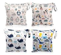 GOEDCH Bolsas Pañales Impermeable: 4 Piezas Wetbag Lavable, Wet Bag Guardería, Bolsa Pañales Bebe, Bolsas de Pañales Impermeables Reutilizables con Cremallera, Portátil Bolsa Mamá para Viajes, Playa