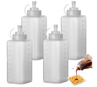 GOEDCH Botellas de Salsa: 4 Botellas Exprimibles de Plástico con Tapa de 800 ml, Biberon para Condimentos Transparente Antigoteo, Squeeze Bottle para Kétchup, Barbacoa, Biberon Cocina con Escala