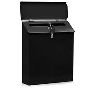 GOEDCH Buzón: Buzón de Pared Negro con Cerradura, Retro de Chapa Resistente a La Intemperie, de Acero Inoxidable, Seguro Exterior de Acero con Lave, Antirrobo Cuadrado