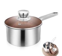 GOEDCH Cacerola de 16 cm: 1 pieza de acero inoxidable con tapa de cristal, cacerola de inducción con mango largo, cacerola pequeña para cocina/restaurante, porciones pequeñas, apta para lavavajillas