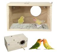 GOEDCH Caja nido para periquitos: diseño transparente de madera para periquitos, diseño transparente, caja de cría de pájaros, para interior y exterior (apertura a la derecha 24,5 × 13 × 13 cm)