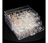 GOEDCH Caja organizadora de joyas: organizador de pendientes transparente con 3 cajones, 72 compartimentos pequeños, a prueba de polvo, para pendientes, collares, anillos, pulseras