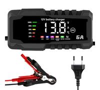 GOEDCH Cargador de batería de coche: 12V 6A Cargador de batería de coche totalmente automático, cargador de coche con compensación de temperatura y pantalla LCD para coche, camión, motocicleta