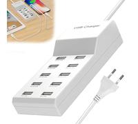 GOEDCH Cargador USB múltiple: USB-A USB estación de carga múltiples dispositivos, 5 V/10 A 50 W, cargador USB de 10 puertos, fuente de alimentación para iPhone 15/14/13/12 Pro Max, iPad, Samsung