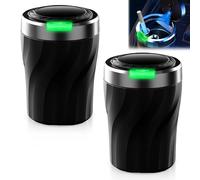 GOEDCH Cenicero Coche con Tapa: 2 Piezas Cenicero Portátil para Coche Universal con luces LED Azules, Cenicero Desmontable para Automóvil para Automóvil Hogar Oficina y Viajes Negro