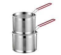 GOEDCH Cesta de freidora de 2 piezas con asa anticombustión: cesta de freidora de acero inoxidable con mango largo, cesta de pasta de acero inoxidable para lavar, escurrir, freír, cocinar, cocinar al