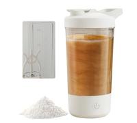 GOEDCH Coctelera eléctrica de 450 ml: batidora eléctrica blanca de proteínas, batidora eléctrica recargable USB C, batidor de proteínas para batido de proteínas y batido de leche, botella de batido