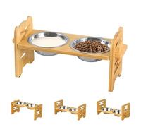 GOEDCH Comedero para perros elevado: cuenco para perros ajustable elevado con 2 cuencos de acero inoxidable, comedero para perros y gatos de acero inoxidable, comedero para perros elevados a 3 alturas