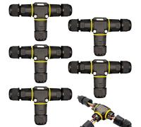 GOEDCH Conectores de Cable Impermeables: Paquete de 5 Conectores de Cable de 3 Pines Impermeables IP68, Caja de Conexiones en Forma de T para Cables de Ø3-12 mm, Manguito de Conexión para Jardín