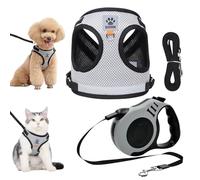 GOEDCH Conjunto de Arnés y Correa para Gatos: Correa Retráctil Automática para Perros y Gatos, Gris Arnés Antiescapes con Correa Ajustable de 5 m, Arnés de Pecho Transpirable para Cachorros (S)