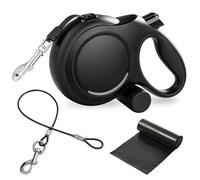 GOEDCH Correa retráctil para perros de 8 m: resistente a los masticables para perros con soporte para bolsas de caca y cable de alambre de acero, 360° anti-enredos con práctico candado para perros de