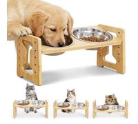 GOEDCH Cuenco para perros de 19,5 cm elevado: madera, altura ajustable, color original, cuenco elevado, comedero para perros, para perros y gatos
