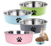 GOEDCH Cuenco para Perros de Acero Inoxidable: 4 Cuencos Antideslizantes para Perros Base de Goma Antideslizante, 850 ml Cuenco de Alimentación para Perros para Comida y Agua