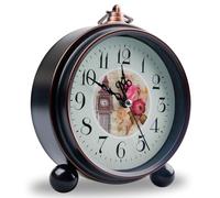 GOEDCH Despertador retro romano analógico: reloj de mesa retro clásico de 5,3 pulgadas, reloj de mesa retro europeo, reloj de mesa de noche, reloj de mesa, sin tictac, para salón, dormitorio (blanco)
