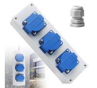 GOEDCH Distribuidor de enchufes 230V: distribuidor de pared de 3 vías, unidad de distribución de corriente, IP44, impermeable, distribuidor de corriente para obras 16A con 3 enchufes Schuko 230V para