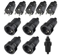 GOEDCH Enchufes Macho y Hembra: Exterior Schuko Enchufe Profesional de 5 Pares, Protección IP44, 250V 16A, 2-polos Enchufe Estanco sin Cable (Negro)