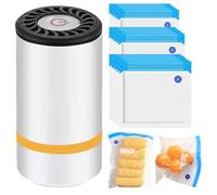 GOEDCH Envasadora al vacío con 15 bolsas de vacío: mini selladora al vacío para alimentos, envasadora al vacío portátil, carga USB, pequeño sellador al vacío para alimentos secos o húmedos