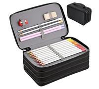 GOEDCH Estuche grande con 72 ranuras, 4 compartimentos, con cremallera, gran capacidad para estudiantes, trabajo, oficina, organizador de bolígrafos, material escolar, color negro