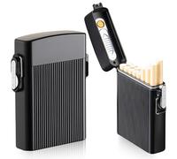 GOEDCH Estuche para Cigarrillos con Encendedor: Paquete de 2 Estuches Impermeables con Encendedor, Negro Pitilleras para Cigarrillos Recargable con Encendedor Electrónico Capacidad para 16 Cigarrillos