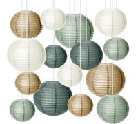 GOEDCH Farolillo de papel: 15 piezas decoraciones de fiesta de boda, linternas de papel colgantes verde, oro blanco, decoraciones de fiesta para jardín, despedida de soltera, baby shower, cumpleaños