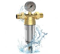 GOEDCH Filtro de retrolavado Filtro de agua: filtro de agua de 1 pulgada reutilizable, filtro de agua sedimentaria spin-down, regulador de presión de latón, prefiltro de agua filtro de sedimentos para