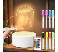 GOEDCH Forma de corazón DIY escritura borrable luz nocturna: lámpara de noche con letrero LED 3D Nocturno t Pizarra LED Nocturna t DIY, USB Message Board Luz de vacaciones con lápiz para mamá, niños
