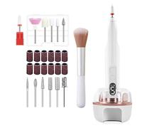 GOEDCH Fresa de uñas inalámbrica: juego de manicura 3 en 1 eléctrico con pantalla LED y 12 cabezales de lijado, dirección ajustable, base eléctrica profesional con luz UV (blanco)