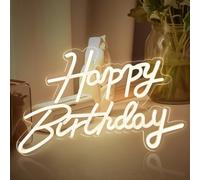 GOEDCH Happy Birthday Letrero de Neón: 40 x 26 cm Luz de Neón LED Blanca Cálida, Decoración de Fiesta de Cumpleaños con USB, Cartel Luminoso LED Happy Birthday para Fiesta, Bar, Regalo de Cumpleaños