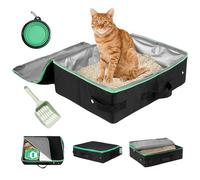 GOEDCH Inodoro plegable para gatos con tapa: resistente al agua portátil para viajes con cuenco plegable y pala, inodoro de viaje para gatos, para viajes, coche, camping al aire libre, negro