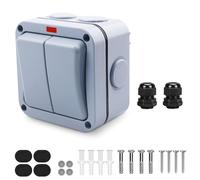 GOEDCH Interruptor impermeable IP66: interruptor de luz resistente a la intemperie, interruptor de luz exterior para jardín, interruptor doble de 20 A, módulo de conmutación robusto para control de