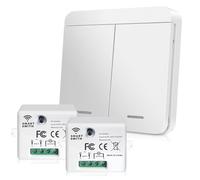 GOEDCH Interruptor inalámbrico con receptor: juego de interruptor inalámbrico, interruptor de pared inalámbrico, luz con 2 receptores de hasta 50 m de alcance para lámpara interior, exterior, oficina