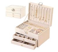 GOEDCH Joyero de 3 Niveles: Joyero Extraíble de 3 Capas con 2 Cajones, Gran Almacenamiento de Joyas Forrado con Suave Terciopelo Perlado para Joyas, Collares y Pulseras (Blanco)