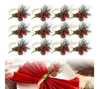 GOEDCH Juego de 12 servilleteros con agujas de piña: servilleteros de Navidad con piñas y bayas, anillos para servilletas de Navidad para Acción de Gracias, Pascua, Navidad, boda, fiesta