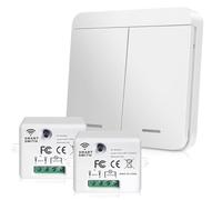 GOEDCH Juego de 2 interruptores de luz inalámbricos: inalámbrico, mando a distancia, mando a distancia, juego de interruptores de luz inalámbricos, para Smart Home y control de lámparas, 86 x 86 mm